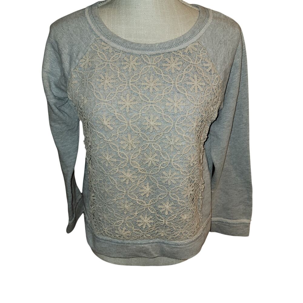 Anthropologie Sanctuary Clothing  Grey/Tan  Lace Sweatshirt Size Small